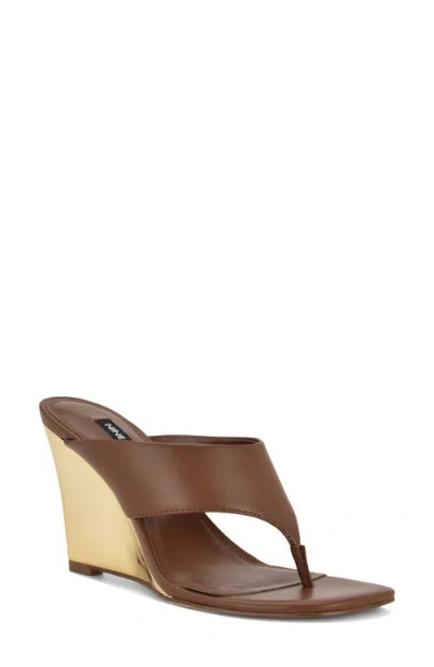 Nine West Presa Wedge Flip Flop In Brown