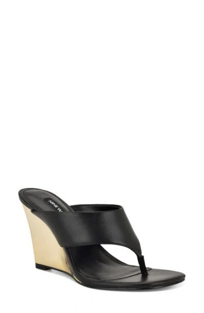 Nine West Presa Wedge Flip Flop In Black