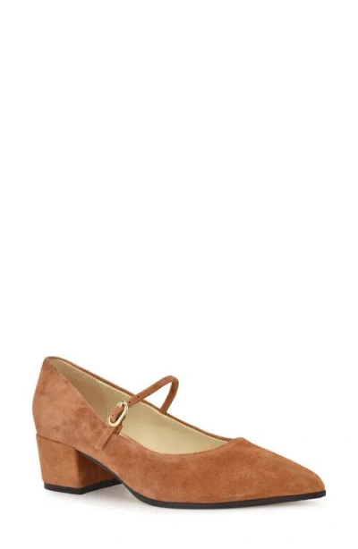 Nine West Prix Mary Jane Pointed Toe Pump In Medium Brown Suede