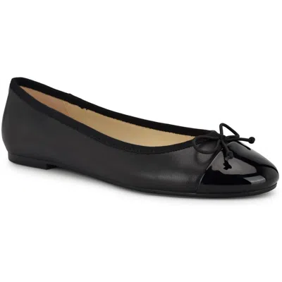Nine West Prosep Womens Bow Leather Ballet Flats In Black