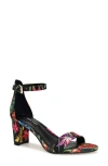 Nine West Pruce Ankle Strap Sandal In Black Lush Floral Multi