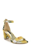 Nine West Women's Pruce Round Toe Block Heel Dress Sandals In Yellow Floral