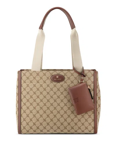 Nine West Pyper Large Laptop Tote Bag In Mocha Logo Mahogany