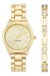 Nine West Quartz Bracelet Watch & Crystal Chain Bracelet Set, 30mm In Gold