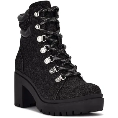 Nine West Qwork Womens Faux Leather Lugged Soul Motorcycle Boots In Black