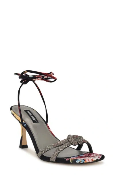 Nine West Raqchel Ankle Wrap Sandal In Black Scattered Rose