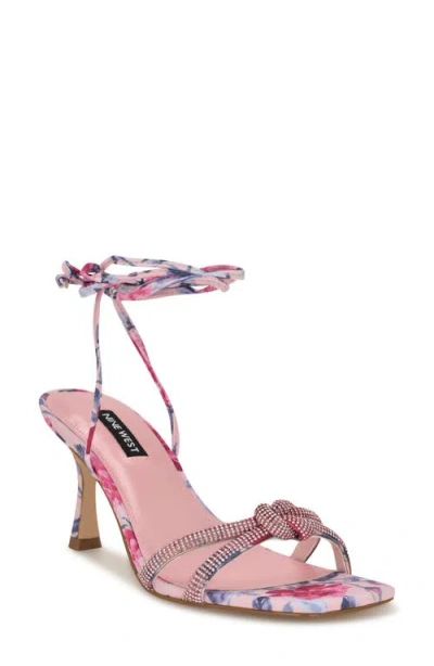 Nine West Raqchel Ankle Wrap Sandal In Pink Mystic Garden Print