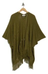 Nine West Raschel Fairisle Border Open Knit Topper In Green