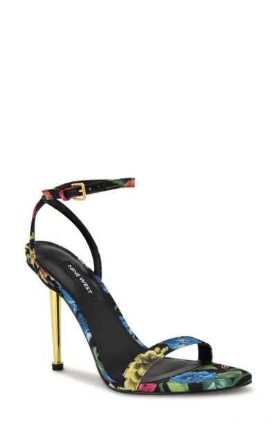 Nine West Reina Ankle Strap Sandal In Black Lush Floral Multi