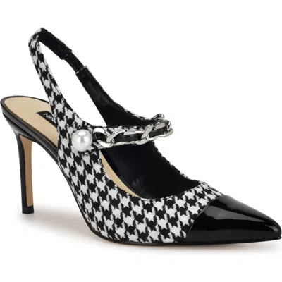 Nine West Rendez Slingback Pointed Cap Toe Mary Jane Pump In Black/white