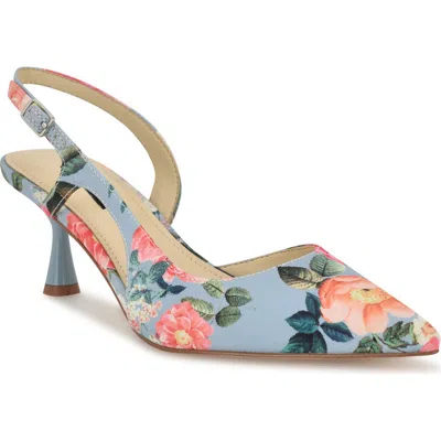 Nine West Renela Pointed Toe Slingback Pump In Blue Floral