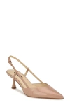 Nine West Rhonda Slingback Pointed Toe Kitten Heel Pump In Light Natural - Faux Patent Leather