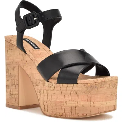 Nine West Rilay3 Womens Block Heel Man Made Platform Sandals In Black