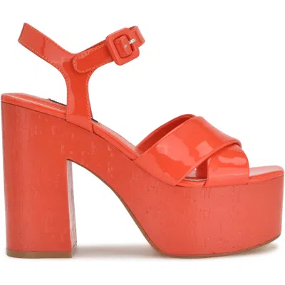 Nine West Rilay3 Womens Block Heel Man Made Platform Sandals In Orange