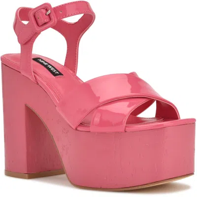 Nine West Rilay3 Womens Block Heel Man Made Platform Sandals In Pink