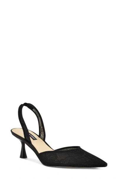 Nine West Rizze Slingback Pointed Toe Kitten Heel Pump In Black