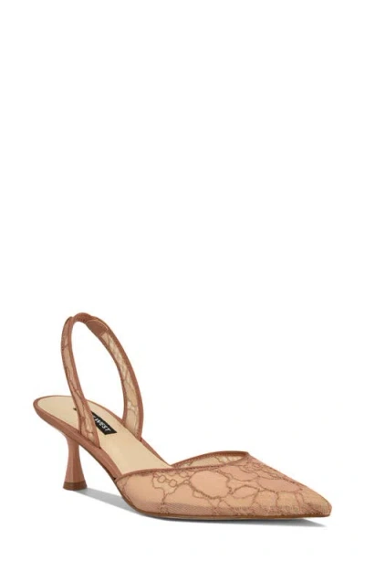 Nine West Rizze Slingback Pointed Toe Kitten Heel Pump In Nude