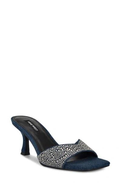 Nine West Women's Rokke Slip-on Tapered Heel Sandals In Dark Blue Denim