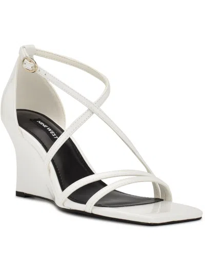 Nine West Rolga3 Womens Square Toe Casual Wedge Sandals In White