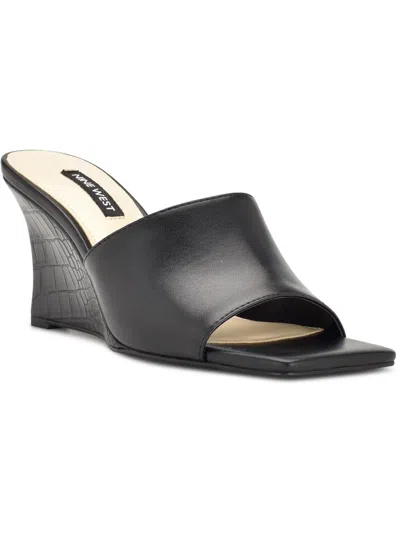 Nine West Rovah Womens Faux Leather Slip-on Slide Sandals In Black Croco