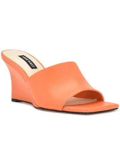Nine West Rovah Womens Faux Leather Slip-on Slide Sandals In Orange