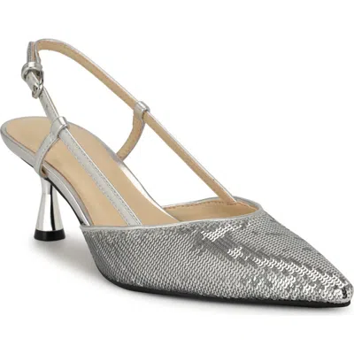 Nine West Rowen Slingback Kitten Heel Pump In Silver
