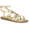 Nine West Rulen3 Womens Buckle Faux Leather Strappy Sandals In Gold