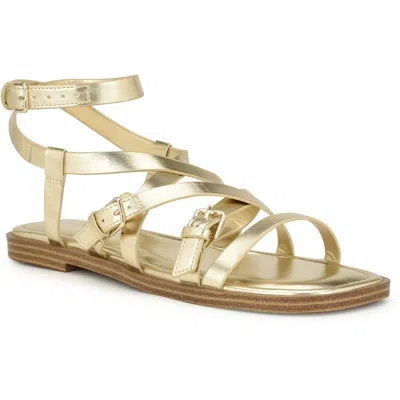Nine West Rulen3 Womens Buckle Faux Leather Strappy Sandals In Gold