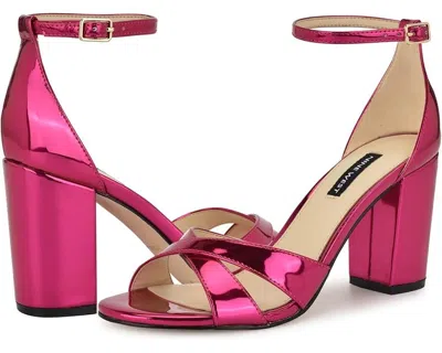 Nine West Saile Sandals Womens 11 Pink Metallic Ankle Strap Block Heel Zpo3624