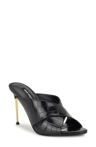 Nine West Sancie Croc Embossed Stiletto Sandal In Black