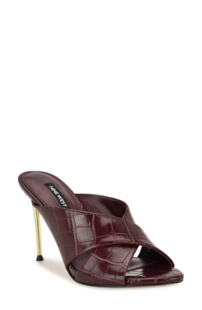 Nine West Sancie Croc Embossed Stiletto Sandal In Red