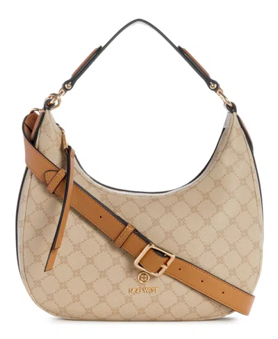 Nine West Saoirse Hobo Bag In Khaki Logo,camel