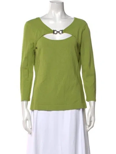 Pre-owned Nine West Scoop Neck Three-quarter Sleeve Top In Green