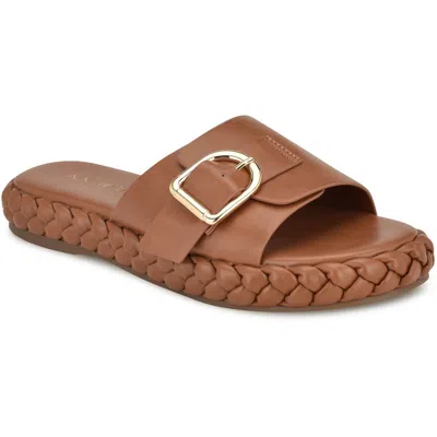 Nine West Shantel3 Womens Buckle Faux Leather Slide Sandals In Multi