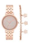 Nine West Shimmer Dial Quartz Bracelet Watch & Chain Bracelet Set, 36mm In Gold