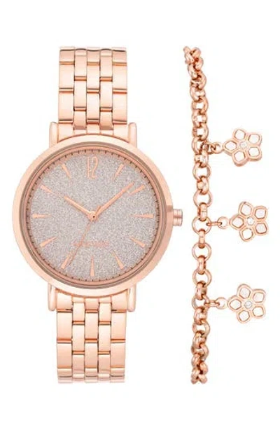 Nine West Shimmer Dial Quartz Bracelet Watch & Chain Bracelet Set, 36mm In Gold