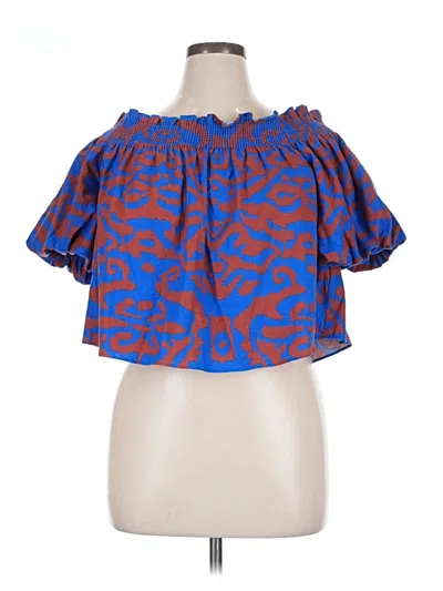 Pre-owned Nine West Short Sleeve Blouse In Blue