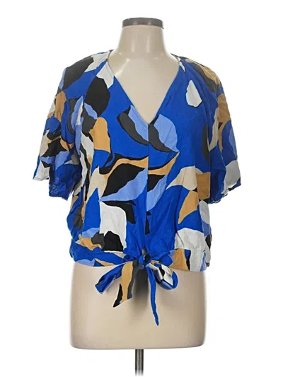 Pre-owned Nine West Short Sleeve Blouse In Blue