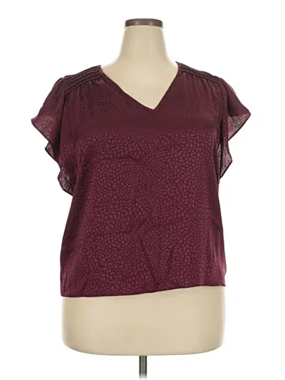 Pre-owned Nine West Short Sleeve Blouse In Burgundy