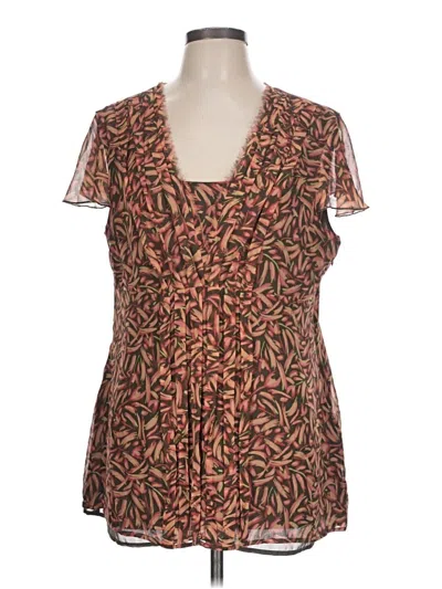 Pre-owned Nine West Short Sleeve Silk Top Brown Plunge Neckline Tops
