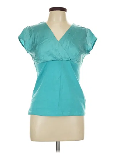 Pre-owned Nine West Short Sleeve Silk Top Teal V-neck Tops