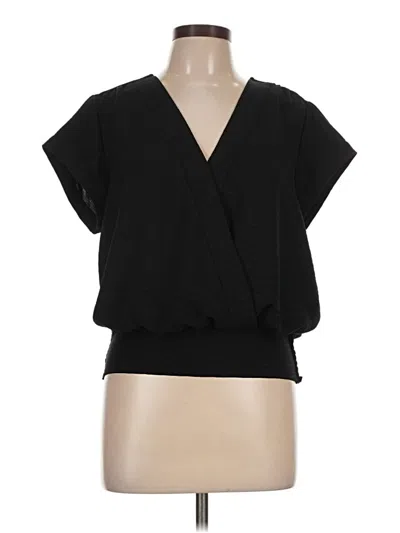 Pre-owned Nine West Short Sleeve Top Black Plunge Neckline Tops
