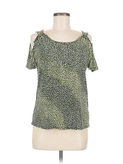 Pre-owned Nine West Short Sleeve Top Green Cold Shoulder Neckline Tops