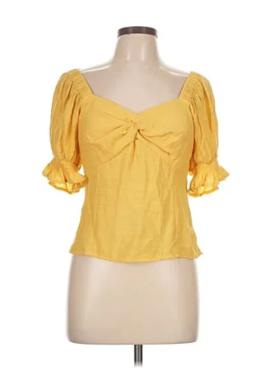 Pre-owned Nine West Short Sleeve Top Yellow Sweetheart Neckline Tops