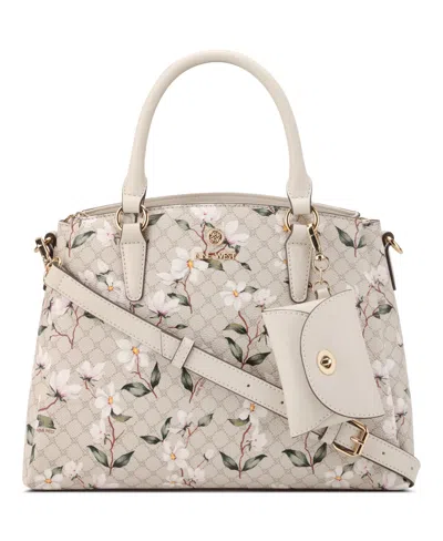 Nine West Siera Top Zipper Satchel Bag In Floral Logo Milk