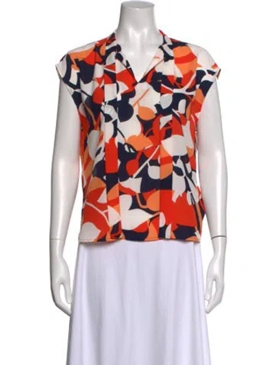 Pre-owned Nine West Silk Floral Print Blouse In Orange