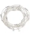 Nine West Silver-tone White Cord Multi-row Beaded Stretch Bracelet In Silver
