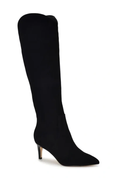 Nine West Sirena Womens Zipper Leather Knee-high Boots In Black