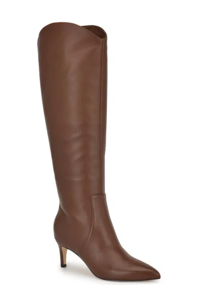 Nine West Sirena Pointed Toe Knee High Boot In Medium Brown Leather
