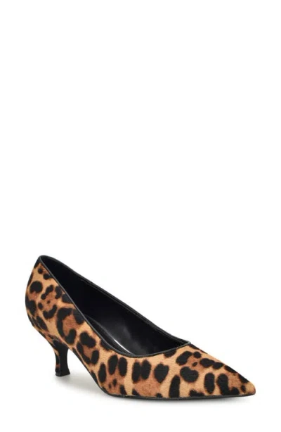 Nine West Sisko Genuine Calf Hair Pointed Toe Kitten Heel Pump In Brown